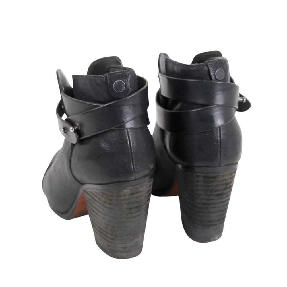 rag & bone NY BLACK GENUINE LEATHER HIGH HEEL ROUND TOE BELTED ANKLE BOOTS Sz 37 - Picture 4 of 9